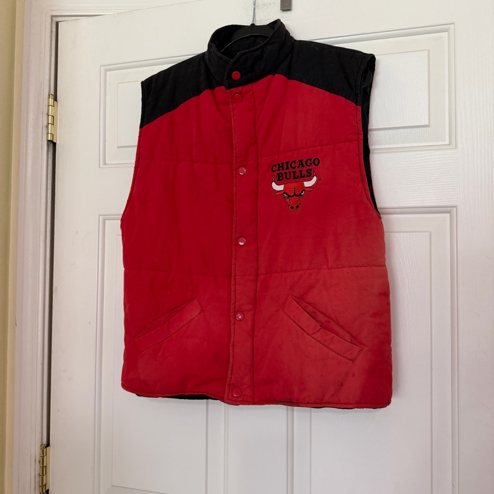 Vintage Chicago Bulls Red Black Canvas Insulated Vest Youth Medium 10 12 Adult S
